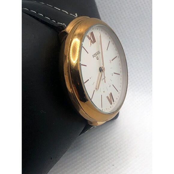 Fossil Q FTW5021 Womens Black Leather Analog Silver Dial Hybrid Smartwatch HK168 - Picture 3 of 8